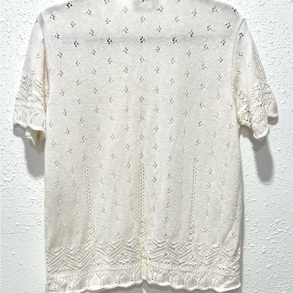 Vintage Elegant Ivory Knit Blouse with Button Detail M - Picture 8 of 8